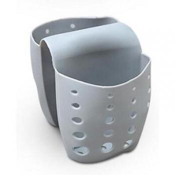 Adjustable Saddle-Shaped Sink Draining Basket with Double Pockets and Sponge Holder