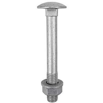 M10 x 130 mm Exterior Silver Carriage Bolt Set with Hex Nuts & Form A Washers - 10 Pack