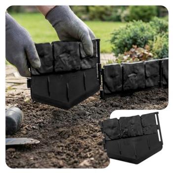 Bordure de Jardin Imitation Pierre 10.7m Noir - Lot de 70 Pièces, Résistante et Flexible, Facile à Installer sans Creuser
