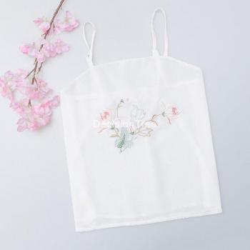 2022 Vintage Chinese Flower Embroidered Cotton Sleeveless Cheongsam Hanfu Tank Top