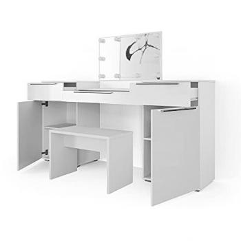 Tocador Lilli Blanco Alto Brillo 190 cm con Iluminación LED y Banco Vicco