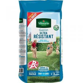 Vilmorin- gazon ultra résistant LABEL ROUGE -Premières pousses dès 2 semaines - Pour Créer un nouveau gazon/regarnir un gazon ancien 5 kg dont 1 kg gratuit