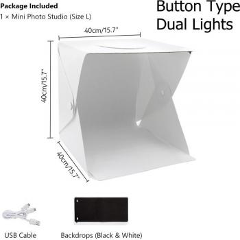 Portable LED Folding Lightbox Photography Kit with USB, Softbox Background for DSLR Camera (20cm, 30cm, 40cm)