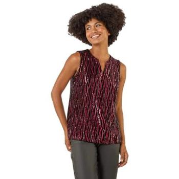 Fuchsia Sequin Velvet V-Neck Vest Top for Women - Size 18