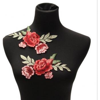 2PC Floral Embroidery Polyester Rose Flower Sew-On Patch for Hats, Bags, and Jeans - Multi-Color DIY Craft Accessories