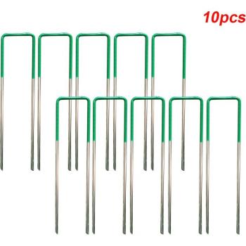 Piquets de jardin antirouille en U, 10 pièces, extrémités biseautées durables, installation facile et réutilisables pour gazon artificiel