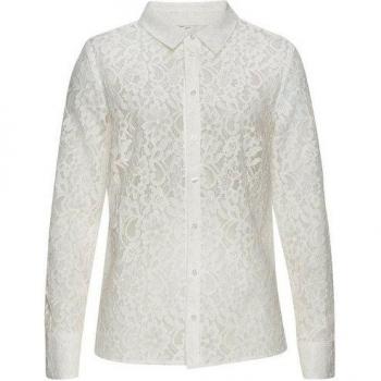 Blusa de encaje LASCANA para dama blanca, talla 34, con cuello tipo camisa, transparente y festiva