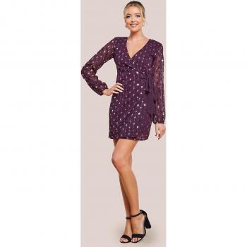 Goddiva Sequin Mini Dress - Wine Red Wrap Style, Size 12 UK
