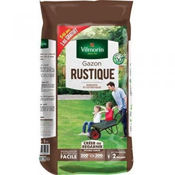 VILMORIN - Gazon Rustique - Robuste et esthétique - Premières pousses visibles dès 2 Semaines -Installation rapide et dense - Entretien facile- 5 kg dont 1 kg gratuit