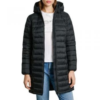 Pepe Jeans Ammy Long 999BLACK - Plumífero largo de mujer acolchado con capucha desmontable, color negro puro, talla M
