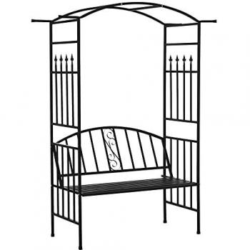 Outsunny Steel Frame Arch Garden Arbor with Metal Bench Loveseat for Outdoor Decoration Patio, Dimensions: 154L x 60W x 205H cm, Ideal for Climbing Plants and Roses