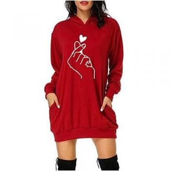 Adaoxy Damen Sweatshirt Print Kleid Hoodie Langarm Kapuzenpullover Tops Mini Pullover Kleid Blusenkleider Brief Druck Kapuze Herbst Winter Schmaler Rock