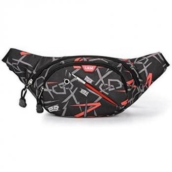wewod Nylon Resistente al agua funda/Cinturón Bolsa de deporte de apertura exclusivas para auriculares Geometrische Red Verbesserte Talla:22*8.5*13.5 cm