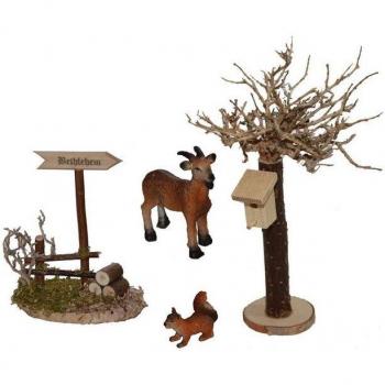 Alfred Kolbe Krippen-Zubehör Weihnachtsdeko Set (4tlg) mit Bethlehemschild, Baum und Dekofiguren