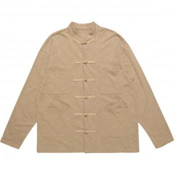 Chemise KAPITAL à manches longues avec visage souriant, cardigan bouton pression, costume Tang uni pour hommes et femmes, boutons vintage