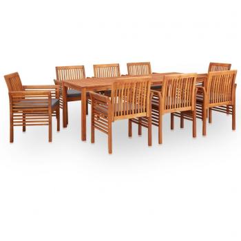 vidaXL 9-teiliges Garten-Essgruppen-Set mit Auflagen aus massivem Akazienholz