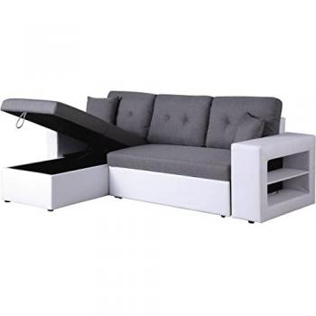 Canapé d'angle convertible/réversible Axel 3 places - Blanc/Gris avec coffre de rangement
