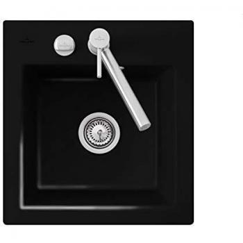 Villeroy et Boch Evier 1 cuve en céramique Subway noir chiné chromite CeramicPlus 475 x 51 sans egouttoir avec vidage automatique