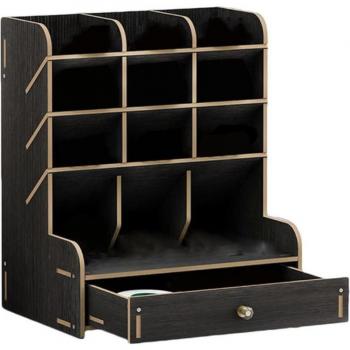 Multi-Functional Wooden Desk Organizer with Drawer for Office, School, and Home Supplies