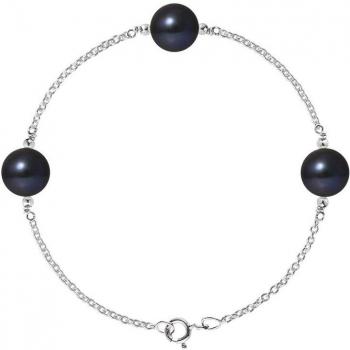 Pearls & Colors - Bracelet TRIO - 3 Véritables Perles de Culture d'Eau Douce RONDES 9-10 mm - QUALITE AA+ - COLORI BLACK TAHITI - Chaîne Forçat Or Blanc - Longueur 18 cm - Bijou Femme