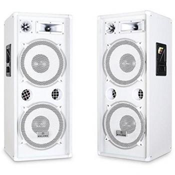 Pair of Malone PW-2222 (3-Way DJ PA Speaker 2 x 12 1000W Frequency Range from 30 Hz to 18 kHz Impeance 8 Ohm) - White