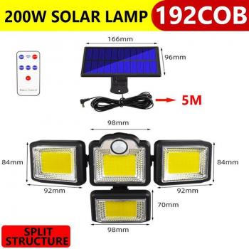 2220W Waterproof Solar Motion Sensor Wall Light with Remote Control, 198LED Outdoor Security Lamp, 192COB, 3 Lighting Modes