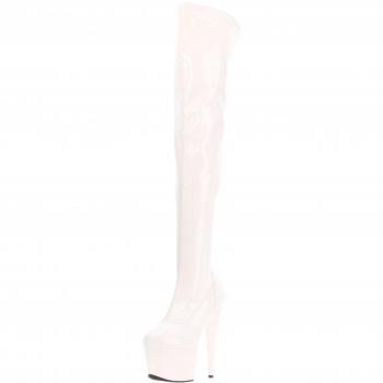 Pleaser ADORE-3000, Damen Over-Knee Stiefel, Weiß
