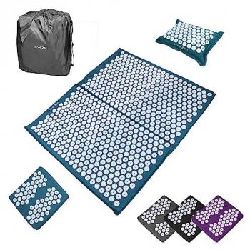 Kit d'acupression Vivezen - Tapis, coussin et repose-pieds avec sac de transport - Bleu
