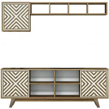 Mueble de televisión Dmora, aparador de salón, mueble bajo para TV, base de pared equipada, 160x35h56 cm, nogal y blanco