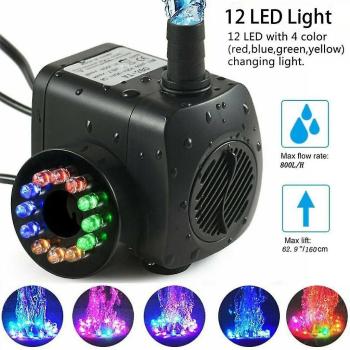 Pompe de jardin 15W 800L/h avec 12 LEDs et lot de 8 plaques de gazon artificiel pour travaux manuels 15,2 x 15,2 cm