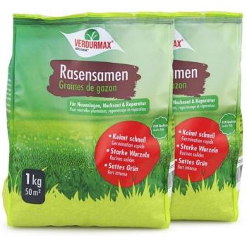 Mélange de Graines de Gazon VERDURMAX® - 2 x 1 kg - Résistant à la Sécheresse - Germination Rapide - Gazon Dense