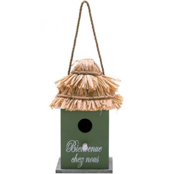 Maison d'oiseaux en bois rétro pour extérieur avec décoration de jardin, style tropical et gazon naturel