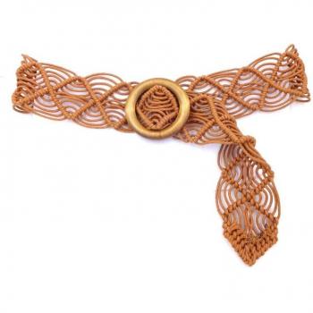 Ceinture large boho décontractée en corde cirée avec boucle en bois vintage pour femme