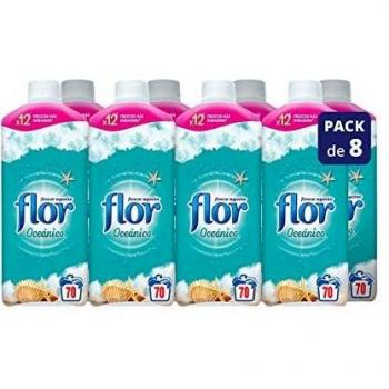 Flor - Suavizante para la ropa concentrado, aroma frescor oceánico - Pack de 8, hasta 576 dosis