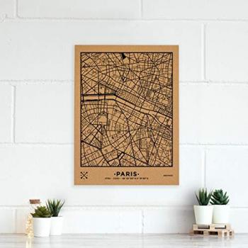 Mapa de Corcho Woody Map Natural París 60x45 cm Negro Sin Marco