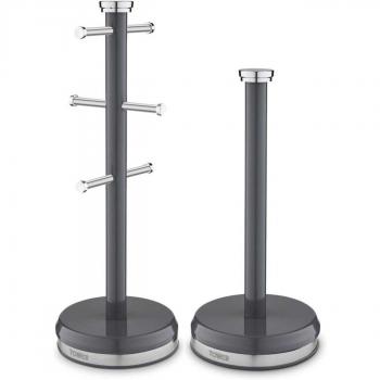 Tower Belle Mug Tree and Kitchen Roll Holder Set Graphite