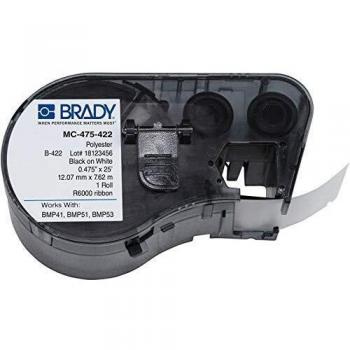Cinta para impresora de etiquetas Brady color Negro sobre fondo Blanco para BMP41, BMP51, BMP53 y Etiquetas de poliéster Brady MC-475-422 12,07 mm x 7,62 m