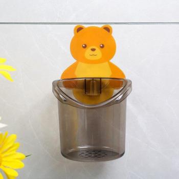 Wall-Mounted Cartoon Bear Toothbrush and Toothpaste Holder with Portable Washing Cup