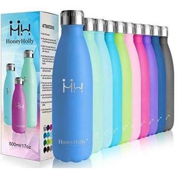 HoneyHolly Stainless Steel Water Bottle 650 ml, Double Walled Vacuum Insulated, Bpa Free, 12 Hours Hot/24 Hours Cold, Reusable Leakproof Water Bottles for Kids, Gym,Yoga, Cycling, Outdoors