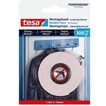Tesa Powerbond Ultra Strong Mounting Tape for Tiles and Metal, 1.5m x 19mm, Max Load 100kg/m
