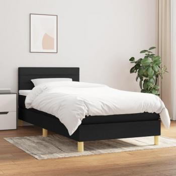 Cama Box Spring con Colchón Tela Negro 80x200 cm