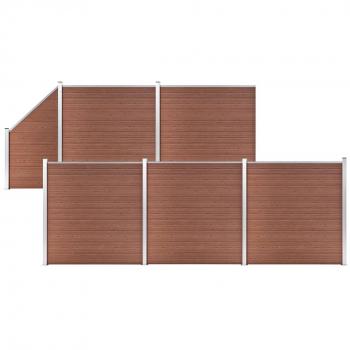 Set di Pannelli Recinzione WPC 5 Quadrati + 1 Inclinato 965x186 cm Marrone