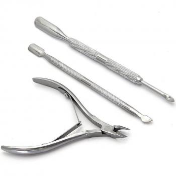 Pro Stainless Steel Essential Cuticle Spoon Pusher and Nipper Nail Clipper Set for Manicure and Pedicure