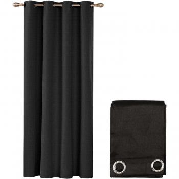 Cortina Semitransparente para Puerta o Ventana 140x280 cm Tejido Trenzado Opaco con Ojales de Acero - Negro