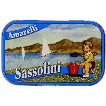 Lata de 40g de Liquorice Amarelli Sassolini com Anis - Caramelos Coloridos e Originais