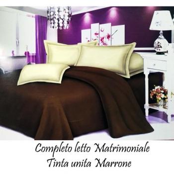Completo Letto Matrimoniale Lenzuola Tinta Unita Marrone con Copri Cuscini