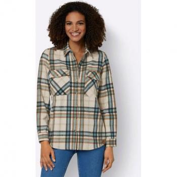 Flanellbluse kariert jade-elfenbein 100% Baumwolle Damen Gr. 40