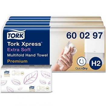 Tork Xpress Essuie-mains interfoliés extra doux - 600297 - Papiers d'essuyage pliés en M, qualité Premium pour Distributeur H2 - Haute absorption, 2 plis, blanc - 21 x 100 feuilles