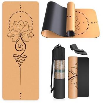 Tapis de yoga en liège naturel 100% - Écologique et antimicrobien - 4 mm avec sangle de transport - Haute densité