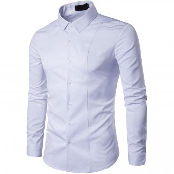 Kuson Homme Chemise Manches Longues Slim Fit Couleur Uni Infroissable sans Repassage, Blanc, S
